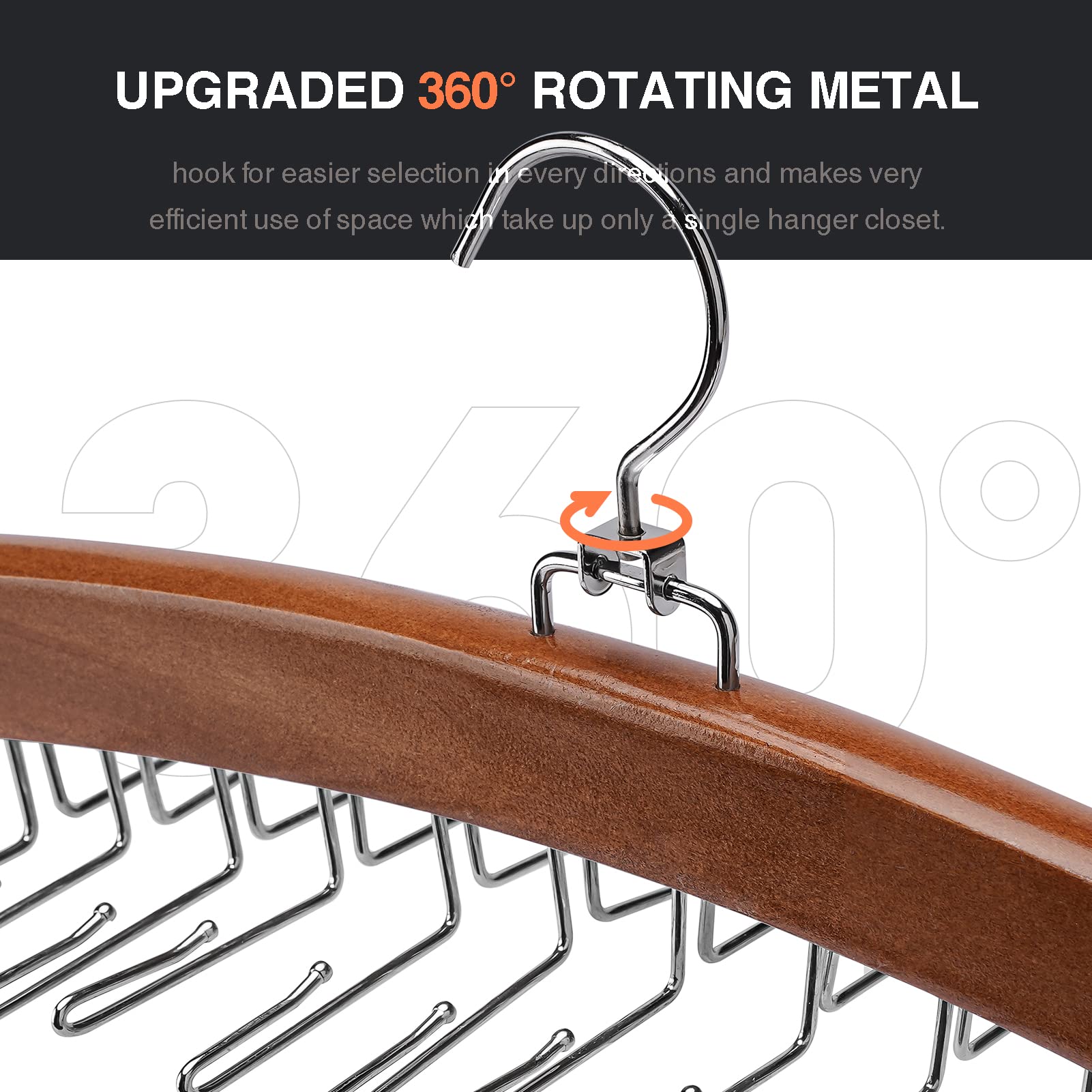 Ulimart Tie Rack 2Pcs Tie Racks for Men Closet 24 Hooks   Wooden Tie Organizer with Upgraded 360